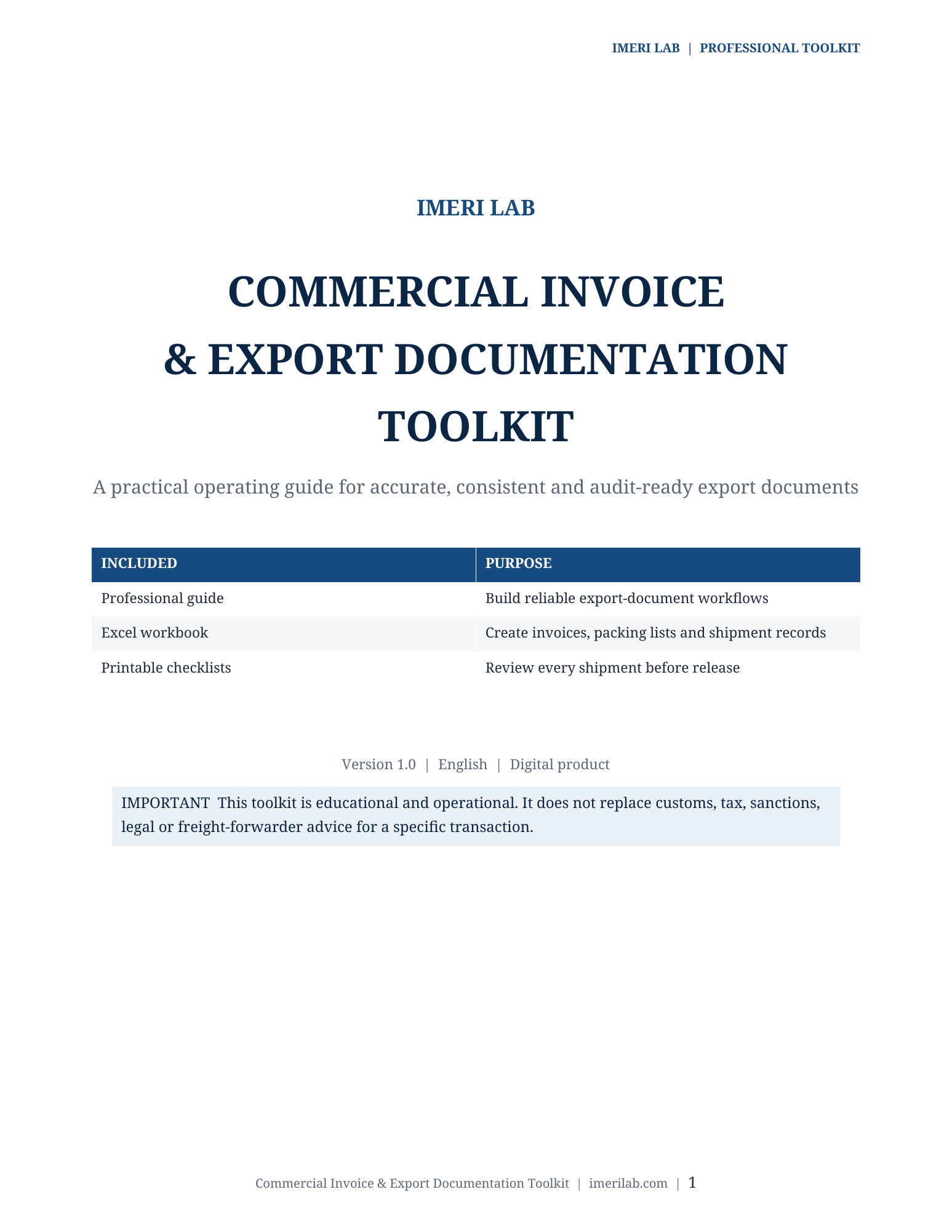 Commercial Invoice & Export Documentation Toolkit digital toolkit cover
