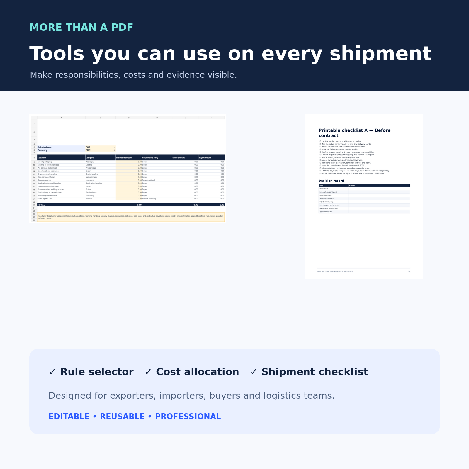 Incoterms Excel tools and checklists preview