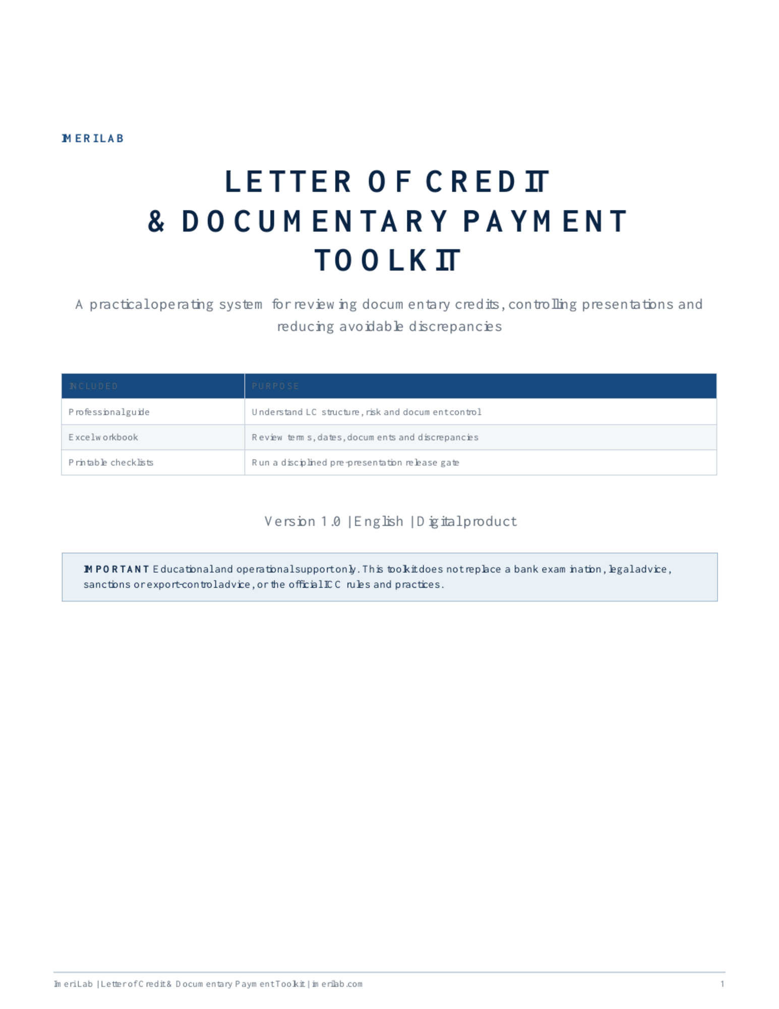 Letter of Credit & Documentary Payment Toolkit digital toolkit cover